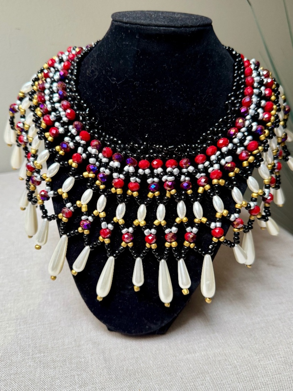 Beaded Bibbed Choker Collar Necklace Tribal Ukrainian Folk Art